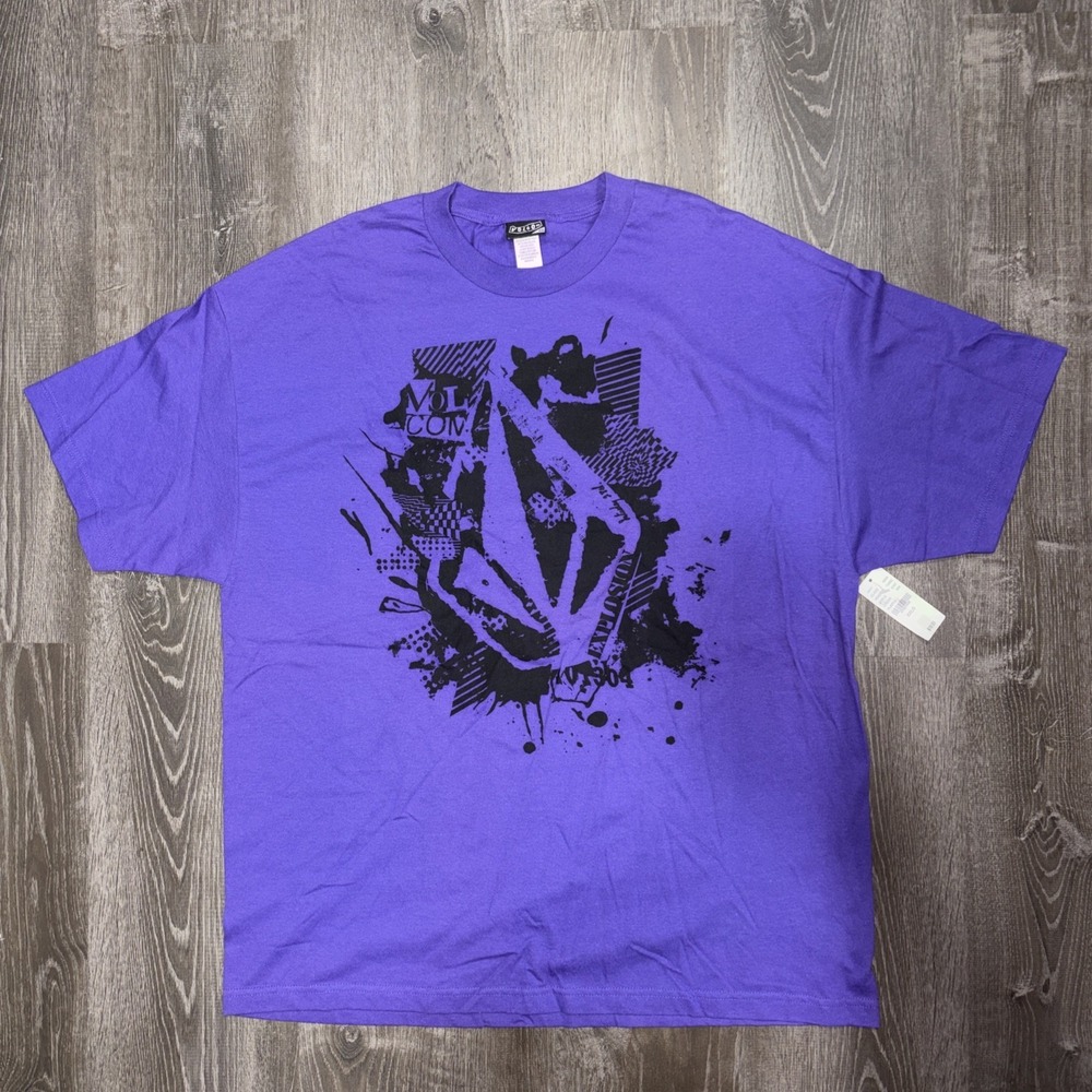 Vintage Volcom T Shirt Men's XXL Purple Black Artwork Skateboard Y2K Pullover